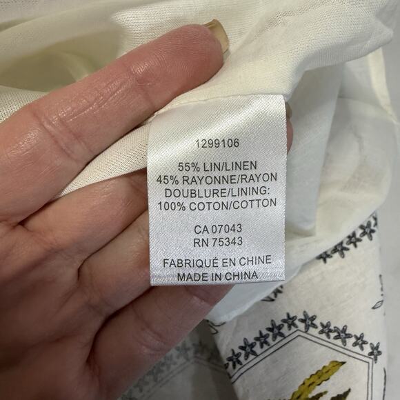 Christian Lacroix Linen Blend Maxi Dress Size S White Floral Beaded Tie Back NEW - Picture 10 of 12